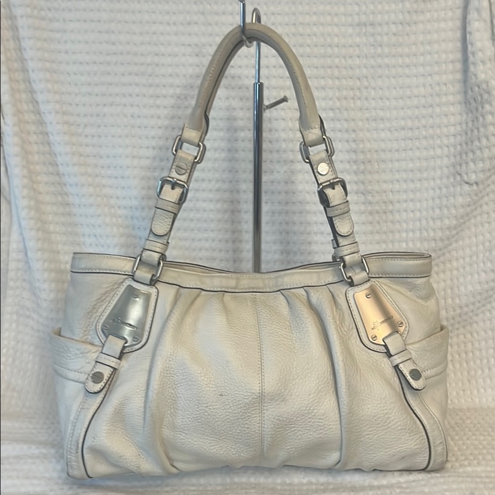 B Macowsky Large Ivory Shoulder Leather Handbag